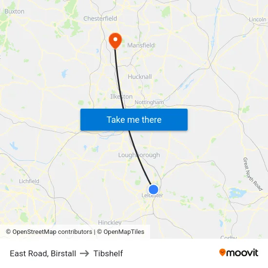 East Road, Birstall to Tibshelf map