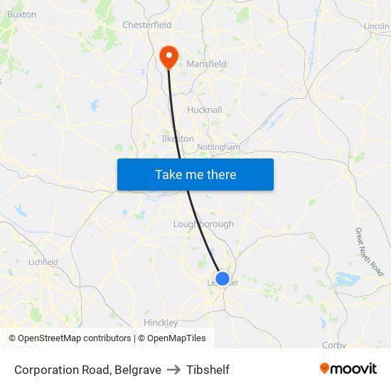 Corporation Road, Belgrave to Tibshelf map