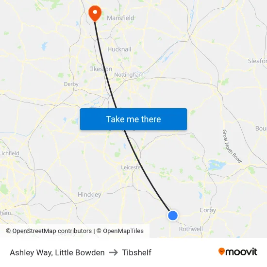 Ashley Way, Little Bowden to Tibshelf map