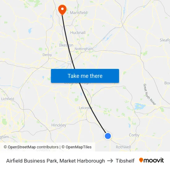 Airfield Business Park, Market Harborough to Tibshelf map