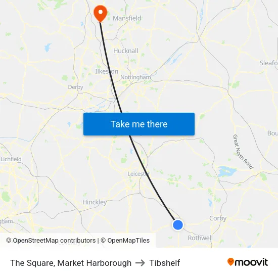 The Square, Market Harborough to Tibshelf map