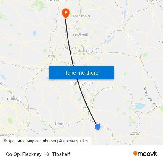 Co-Op, Fleckney to Tibshelf map