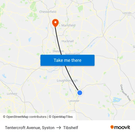 Tentercroft Avenue, Syston to Tibshelf map