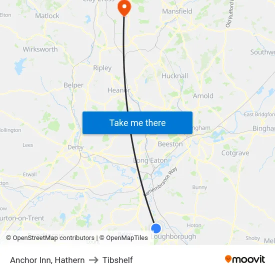 Anchor Inn, Hathern to Tibshelf map