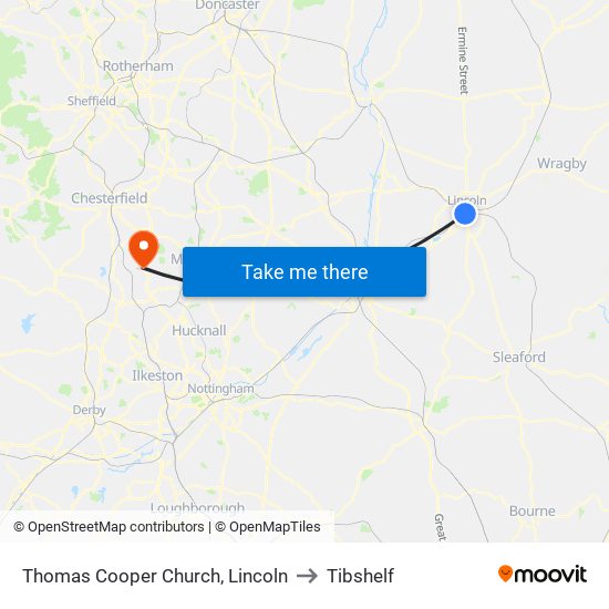 Thomas Cooper Church, Lincoln to Tibshelf map