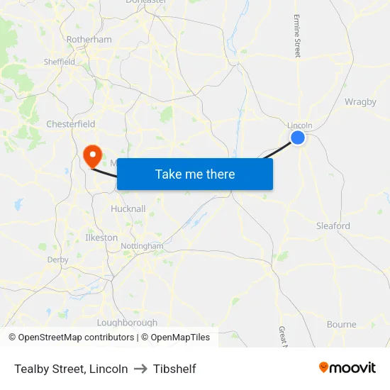 Tealby Street, Lincoln to Tibshelf map