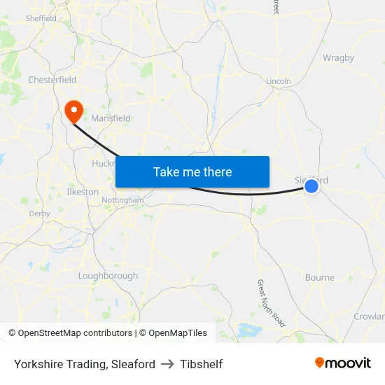 Yorkshire Trading, Sleaford to Tibshelf map
