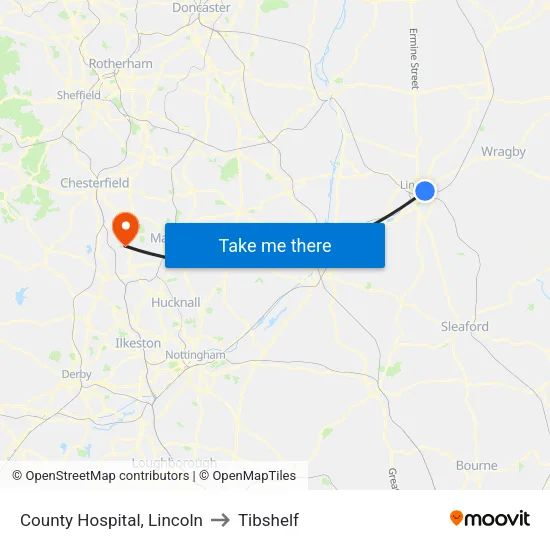 County Hospital, Lincoln to Tibshelf map