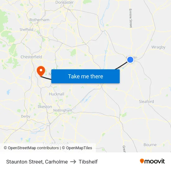 Staunton Street, Carholme to Tibshelf map