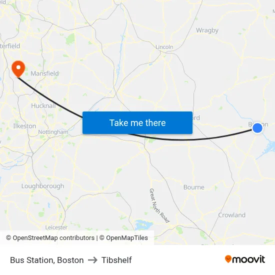 Bus Station, Boston to Tibshelf map