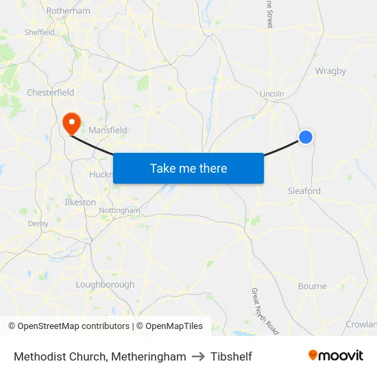Methodist Church, Metheringham to Tibshelf map