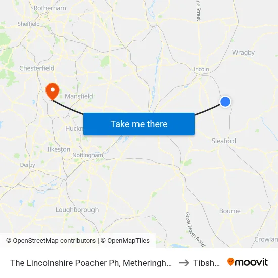 The Lincolnshire Poacher Ph, Metheringham to Tibshelf map