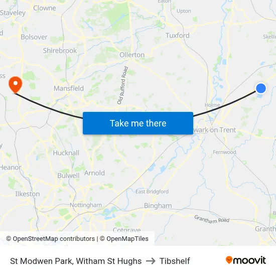 St Modwen Park, Witham St Hughs to Tibshelf map