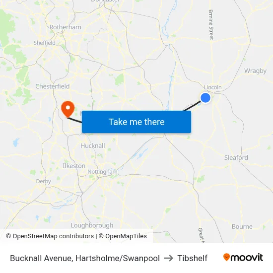 Bucknall Avenue, Hartsholme/Swanpool to Tibshelf map