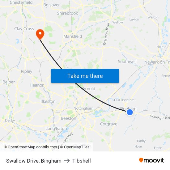 Swallow Drive, Bingham to Tibshelf map