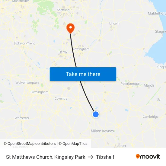 St Matthews Church, Kingsley Park to Tibshelf map