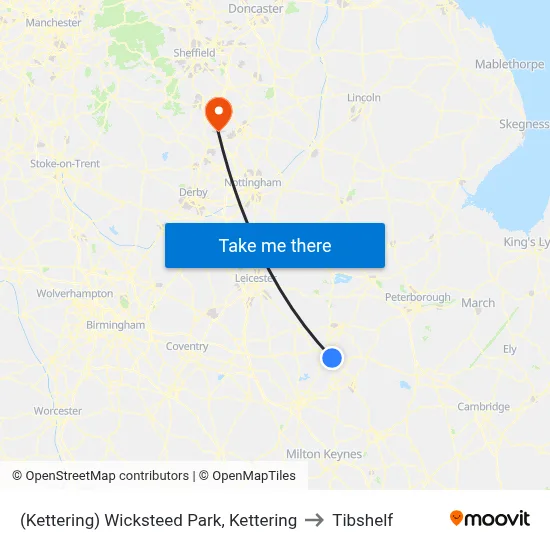 (Kettering) Wicksteed Park, Kettering to Tibshelf map