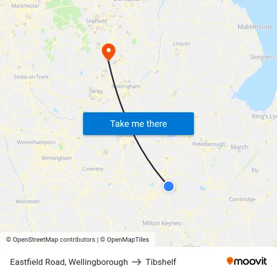 Eastfield Road, Wellingborough to Tibshelf map