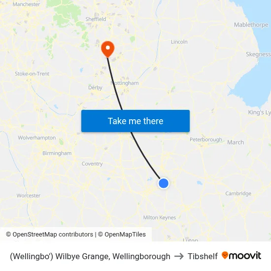 (Wellingbo') Wilbye Grange, Wellingborough to Tibshelf map