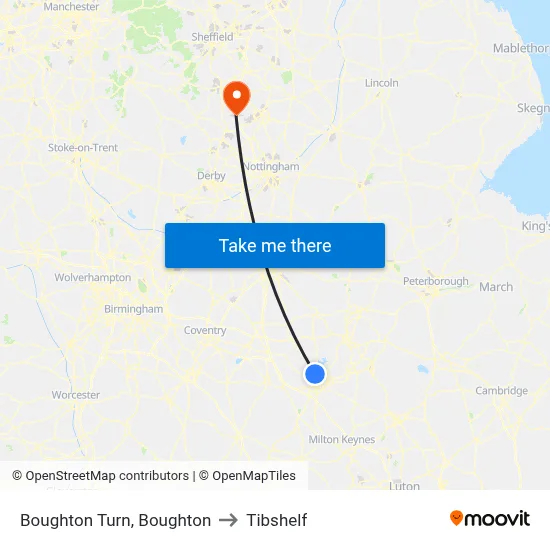 Boughton Turn, Boughton to Tibshelf map