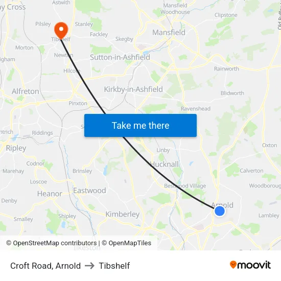 Croft Road, Arnold to Tibshelf map