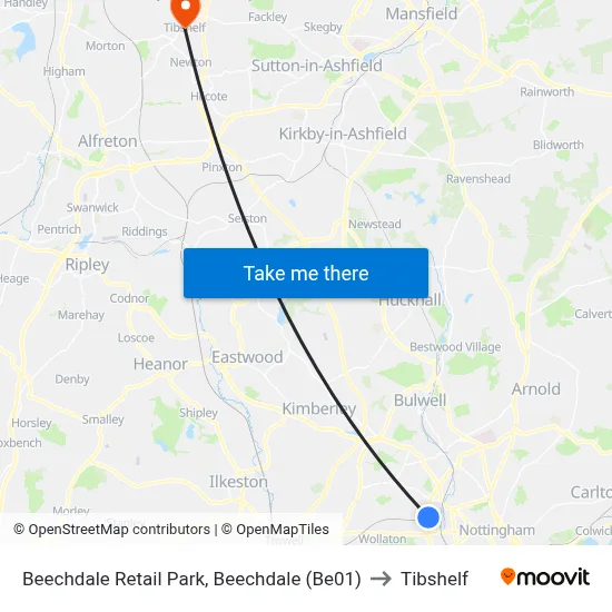 Beechdale Retail Park, Beechdale (Be01) to Tibshelf map