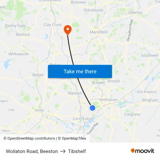 Wollaton Road, Beeston to Tibshelf map