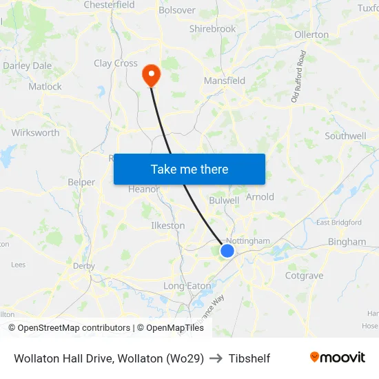 Wollaton Hall Drive, Wollaton (Wo29) to Tibshelf map