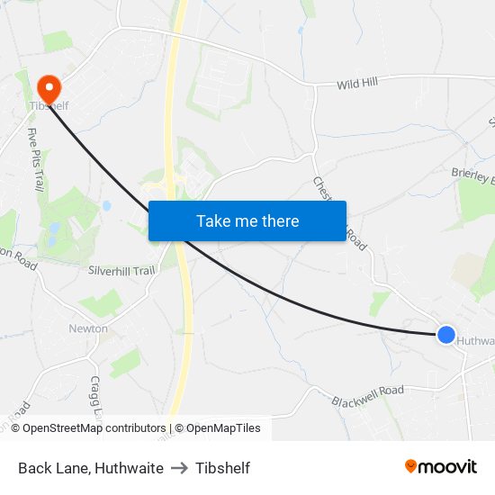 Back Lane, Huthwaite to Tibshelf map