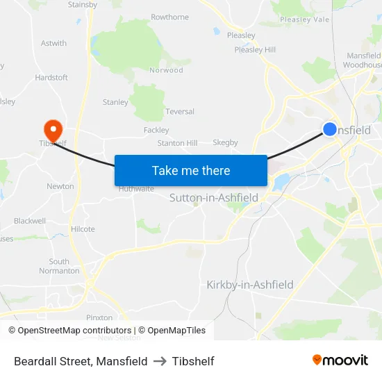 Beardall Street, Mansfield to Tibshelf map