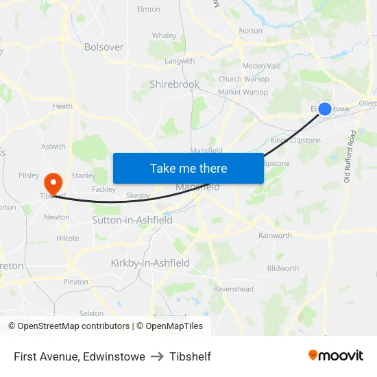 First Avenue, Edwinstowe to Tibshelf map