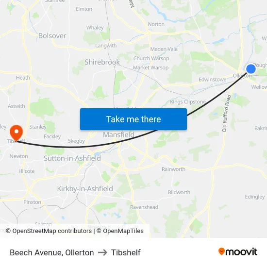 Beech Avenue, Ollerton to Tibshelf map