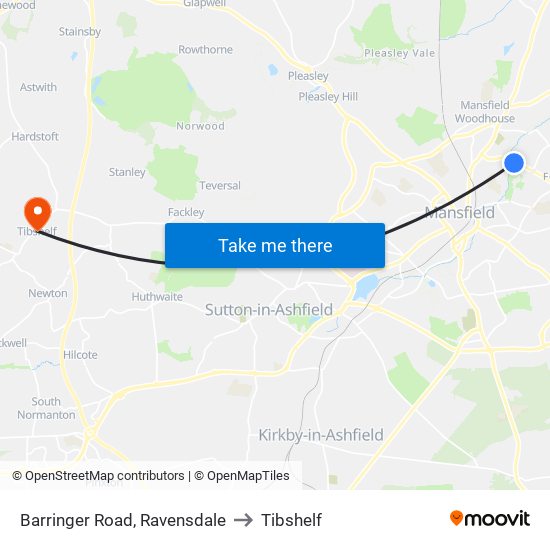 Barringer Road, Ravensdale to Tibshelf map