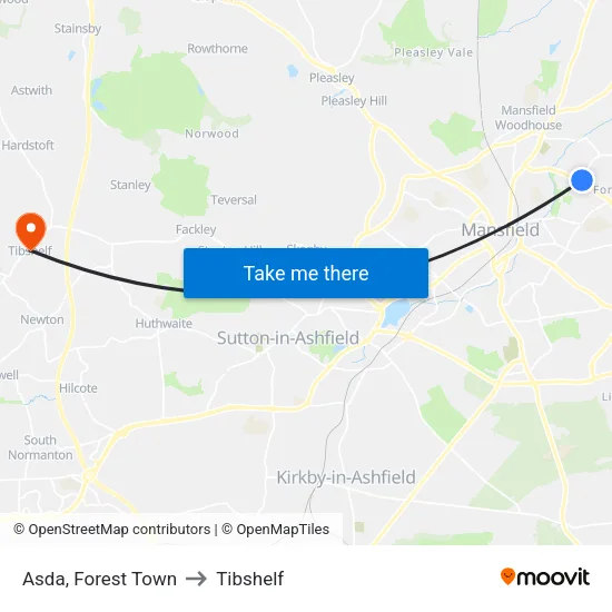 Asda, Forest Town to Tibshelf map