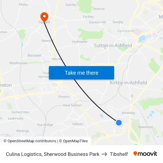 Culina Logistics, Sherwood Business Park to Tibshelf map