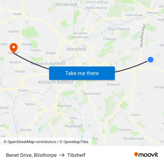 Benet Drive, Bilsthorpe to Tibshelf map