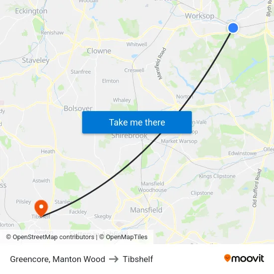 Greencore, Manton Wood to Tibshelf map