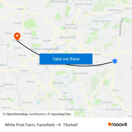 White Post Farm, Farnsfield to Tibshelf map