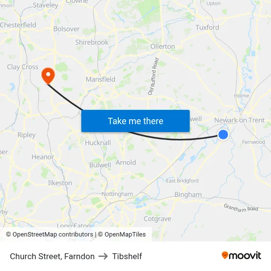 Church Street, Farndon to Tibshelf map