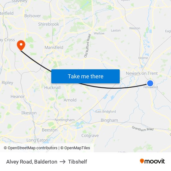 Alvey Road, Balderton to Tibshelf map