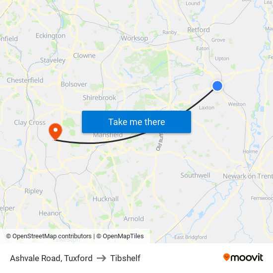 Ashvale Road, Tuxford to Tibshelf map