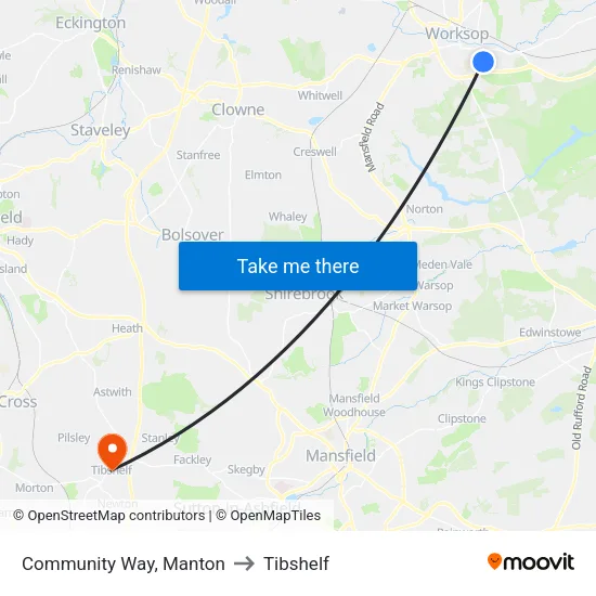 Community Way, Manton to Tibshelf map
