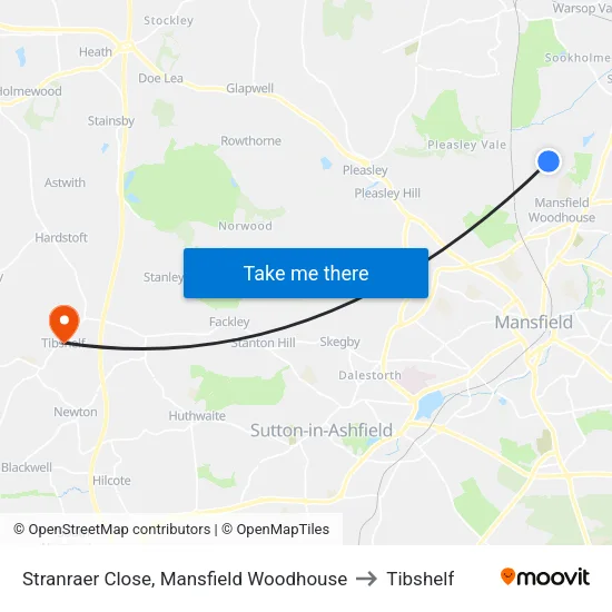 Stranraer Close, Mansfield Woodhouse to Tibshelf map