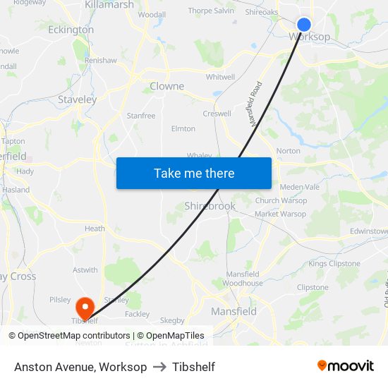 Anston Avenue, Worksop to Tibshelf map