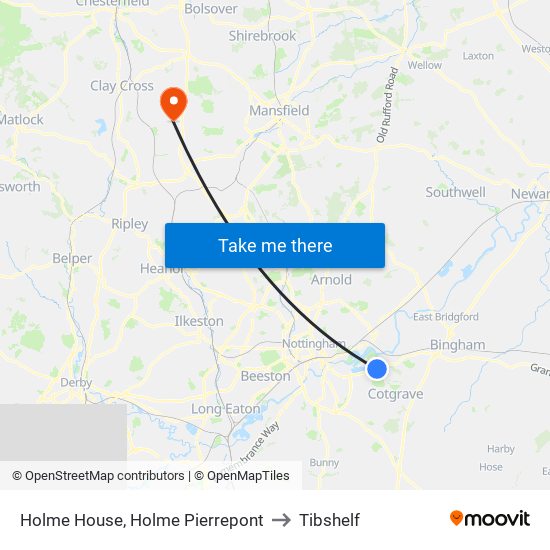 Holme House, Holme Pierrepont to Tibshelf map