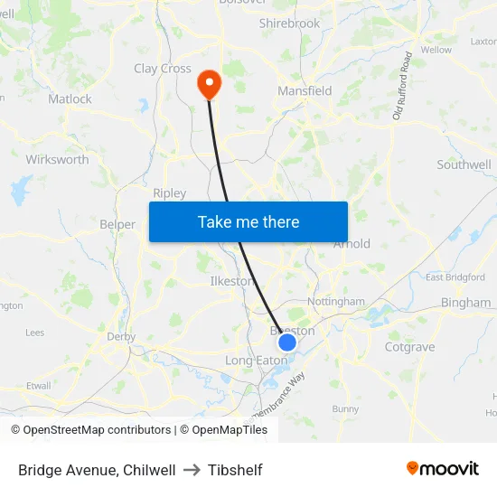 Bridge Avenue, Chilwell to Tibshelf map