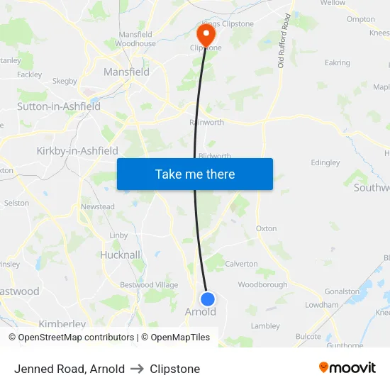 Jenned Road, Arnold to Clipstone map