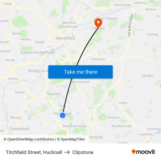 Titchfield Street, Hucknall to Clipstone map