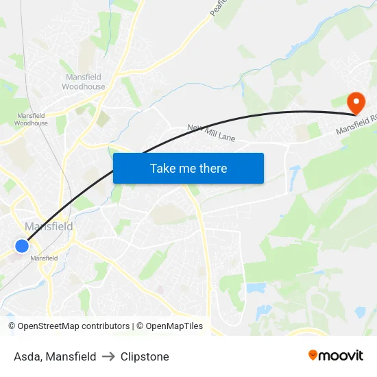 Asda, Mansfield to Clipstone map