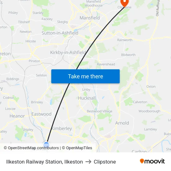 Ilkeston Railway Station, Ilkeston to Clipstone map